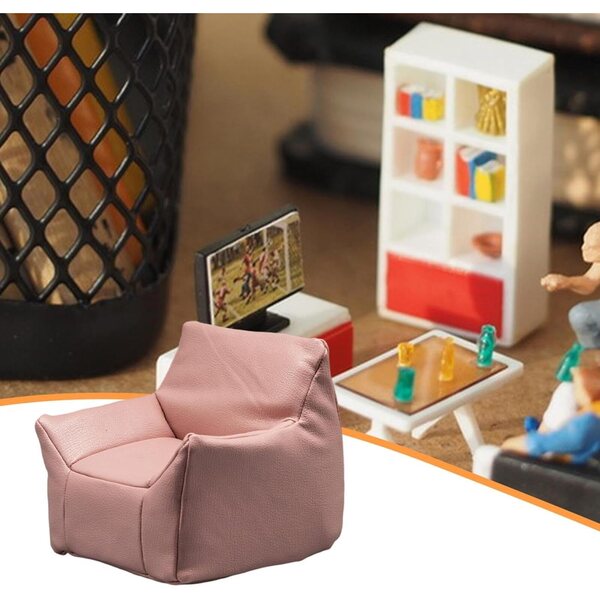 Miniatur-Sofa-Sessel aus realistischem PU für Puppenhaus 1:12 Rosa