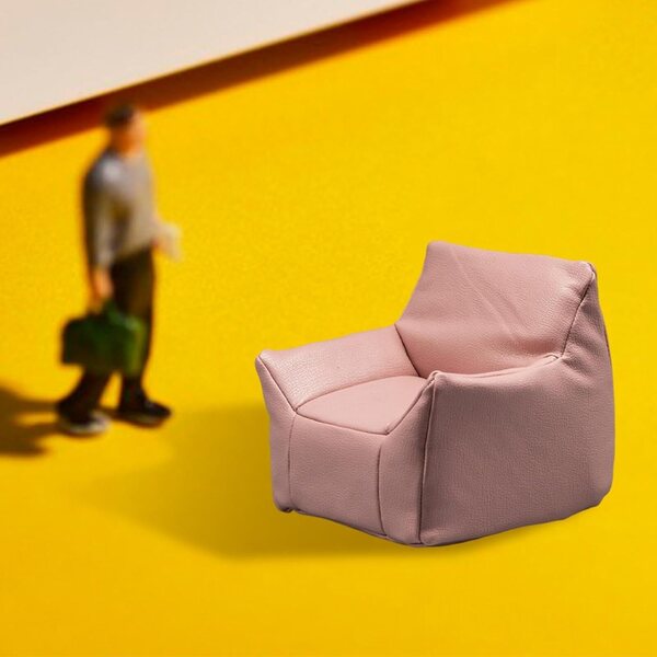 Miniatur-Sofa-Sessel aus realistischem PU für Puppenhaus 1:12 Rosa