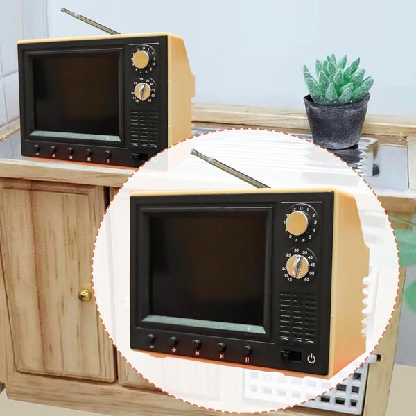 Oshhni Mini Televisore 1/12 per Casa delle Bambole con Schermo LED e Ricarica USB