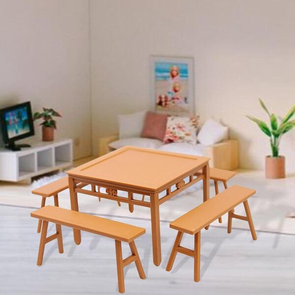 Oshhni Vintage Puppenhaus-Miniaturmöbel-Set mit PLA-Tisch und Bänken