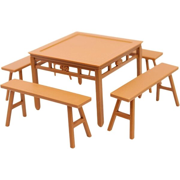 Oshhni Vintage Puppenhaus-Miniaturmöbel-Set mit PLA-Tisch und Bänken