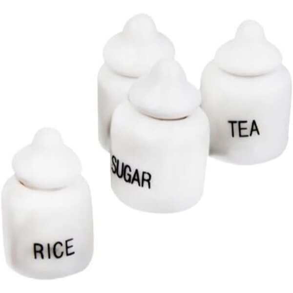 Set 4 pezzi barattoli condimento bianchi 1:12 casa delle bambole decor cucina sala