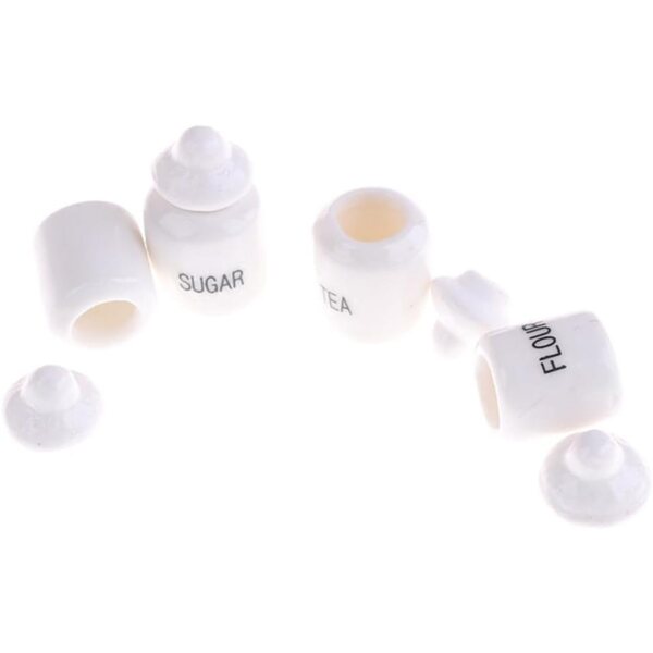 Set 4 pezzi barattoli condimento bianchi 1:12 casa delle bambole decor cucina sala