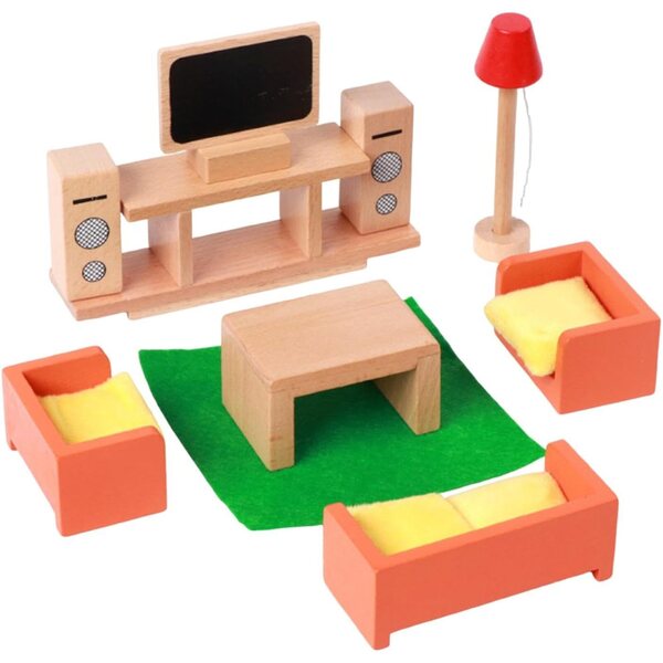 Qectial Holzmöbel-Set für Puppenhäuser – Miniatur-Wohn- und Schlafzimmerspiele