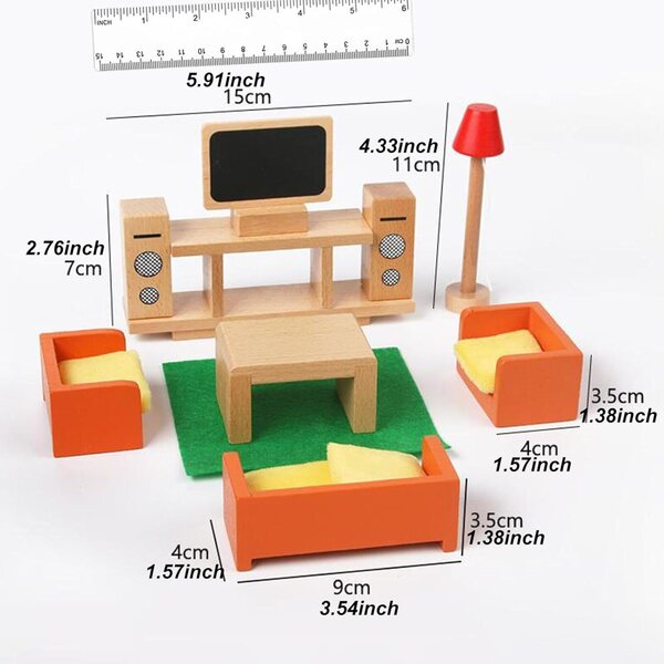 Qectial Holzmöbel-Set für Puppenhäuser – Miniatur-Wohn- und Schlafzimmerspiele