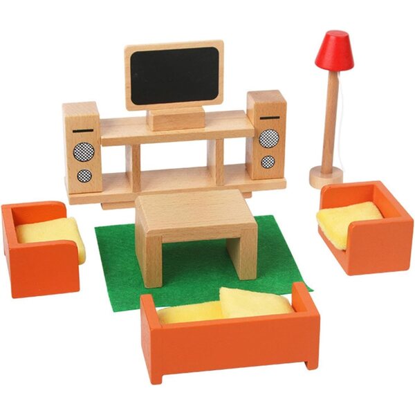 Qectial Holzmöbel-Set für Puppenhäuser – Miniatur-Wohn- und Schlafzimmerspiele