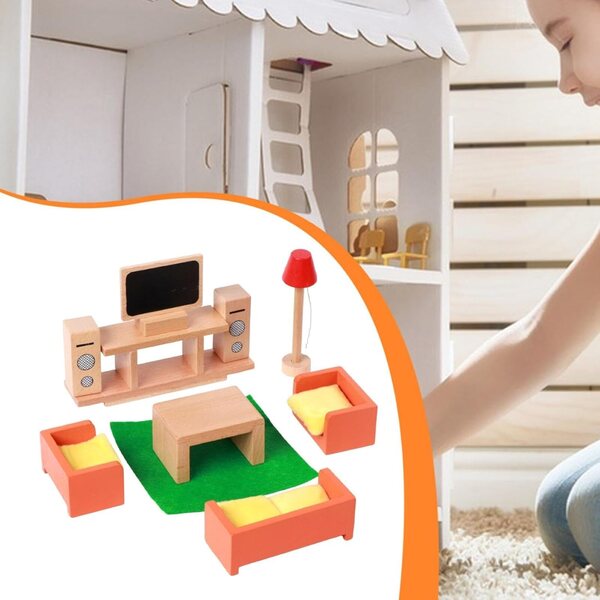Qectial Holzmöbel-Set für Puppenhäuser – Miniatur-Wohn- und Schlafzimmerspiele