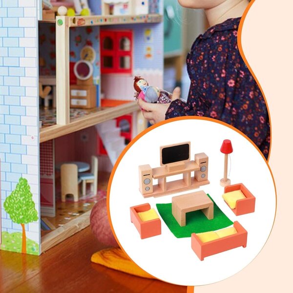 Qectial Holzmöbel-Set für Puppenhäuser – Miniatur-Wohn- und Schlafzimmerspiele