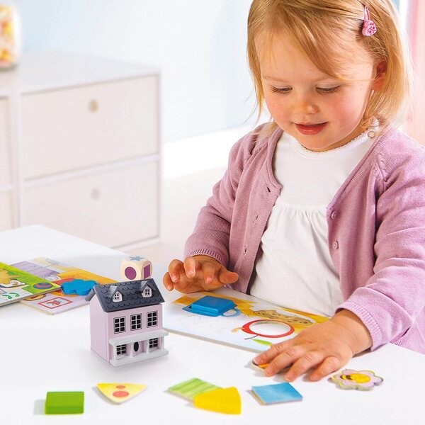 Mini Casa in Legno Rosa con Tetto Grigio per Decorazione Scrivania e Miniature