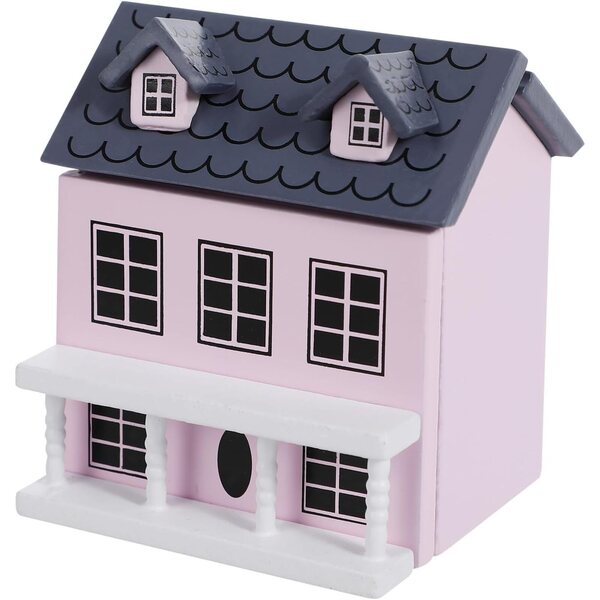 Mini Casa in Legno Rosa e Blu, Ornamento Decorativo per Micro Paesaggi Creativi