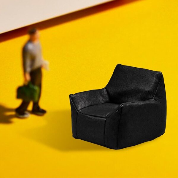 Miniatursofa aus schwarzem PU für Puppenhaus 1:12 Vintage Sessel