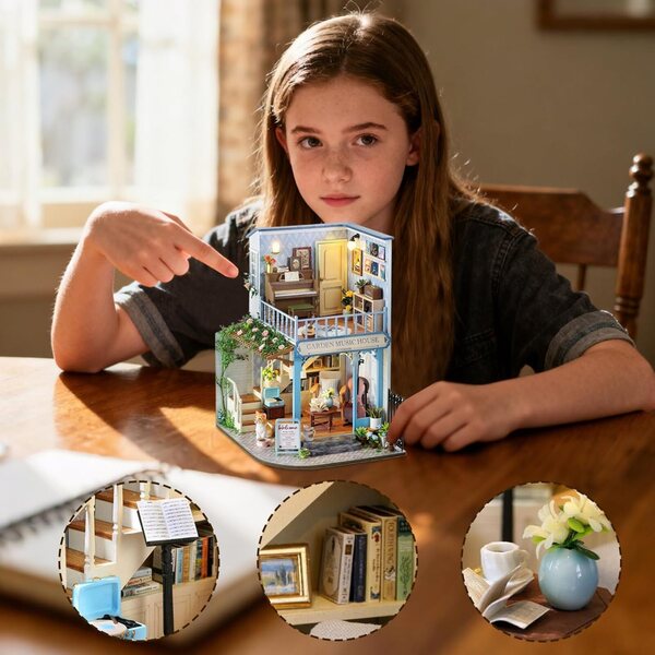 Kit Casa Bambole Miniatura in Legno con Copertura Anti Polvere, Design Innovativo e Facile da Usare