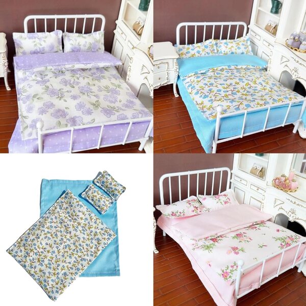 Set Biancheria Letto 1:12 per Casa delle Bambole con Lenzuola e Cuscino Morbido