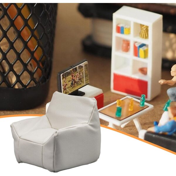 Poltrona Miniatura in Spugna PU per Casa delle Bambole 1:12 Design Vintage Bianco