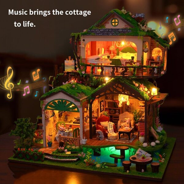 DIY-Miniaturhaus-Bausatz mit Musikbewegung für Erwachsene, detaillierte Loft-Dekoration
