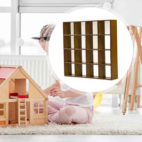 Milageto Mini Libreria in Legno 16 Scomparti per Case delle Bambole 1/12