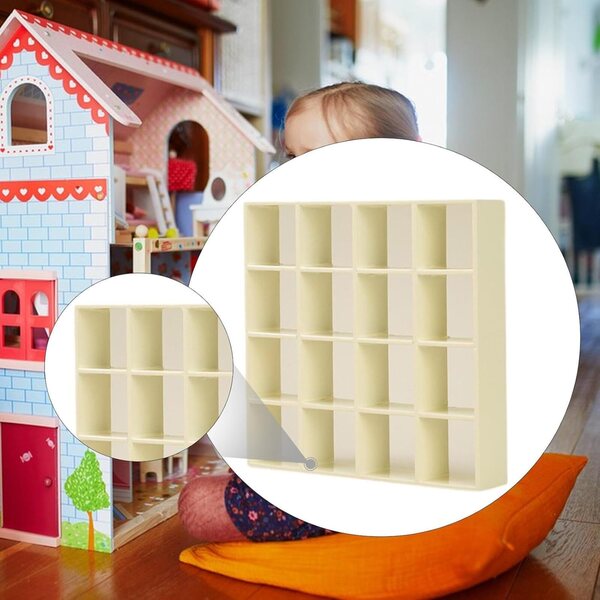Miniatura Libreria in Legno 16 Scomparti per Case delle Bambole 1:12 Bianco
