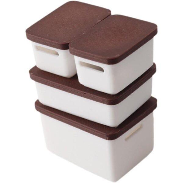MagiDeal Set 4 Scatole Miniatura 1/12 per Casa delle Bambole Contenitori Marrone