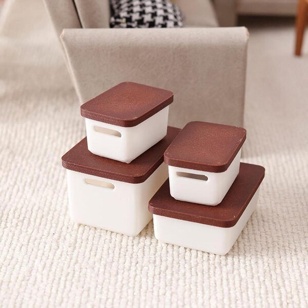 MagiDeal Set 4 Scatole Miniatura 1/12 per Casa delle Bambole Contenitori Marrone