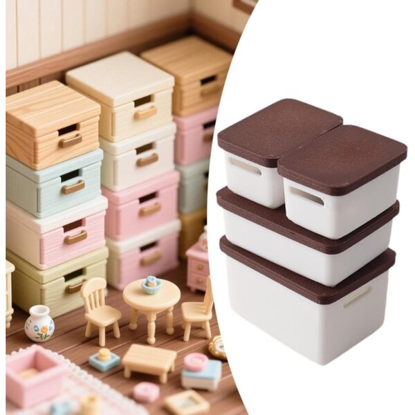 MagiDeal Set 4 Scatole Miniatura 1/12 per Casa delle Bambole Contenitori Marrone