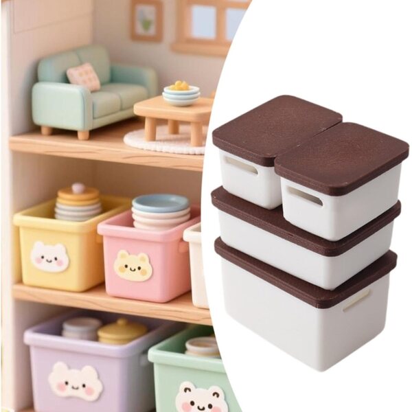 MagiDeal Set 4 Scatole Miniatura 1/12 per Casa delle Bambole Contenitori Marrone