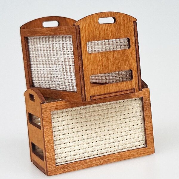 1:12 Miniatur-Aufbewahrungskorb aus Holz für Puppenhaus, weiß
