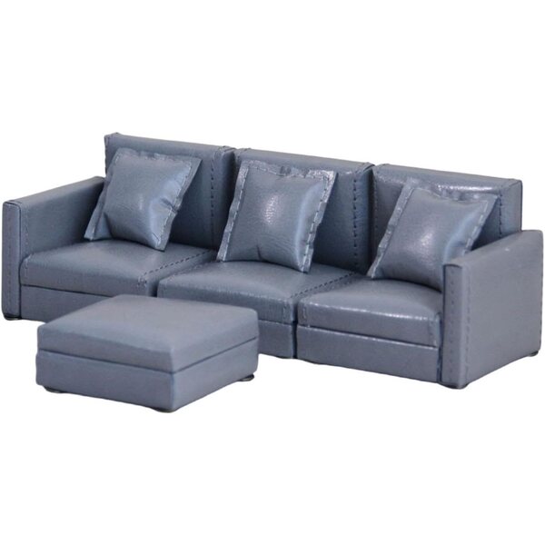 Miniatur-3-Sitzer-Sofa aus PU und Holz für Puppenhaus 1:12, Grau