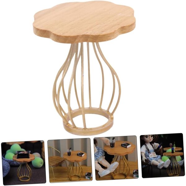 Mikinona Mini Tavolino da Tè in Legno e Metallo per Case delle Bambole, Realistico e Compatto