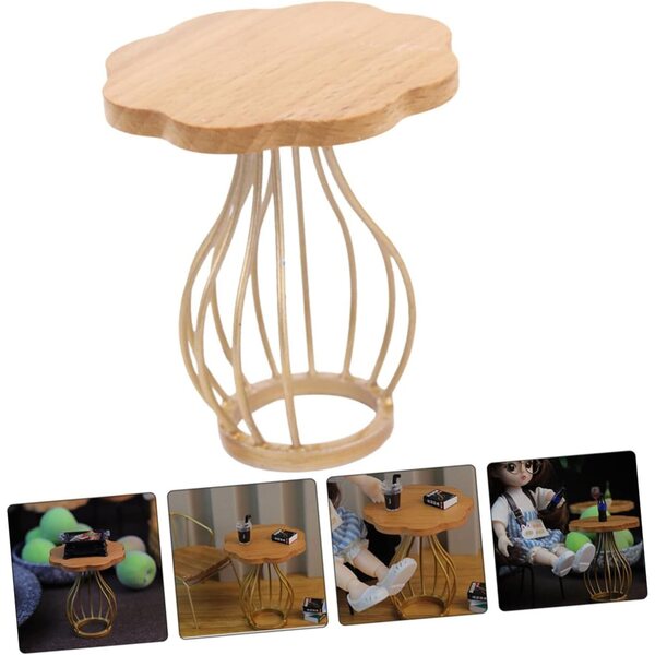 ERINGOGO Mini Tavolino Laterale Legno e Metallo per Case Bambole, Decor Miniatura