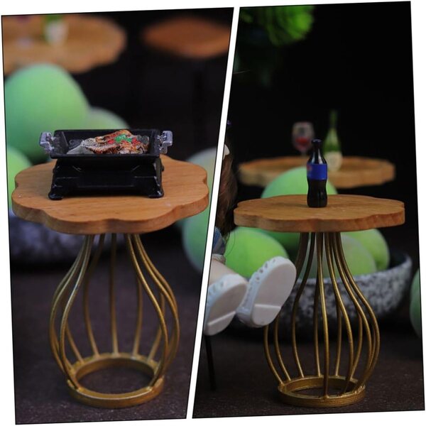 ERINGOGO Mini Tavolino Laterale Legno e Metallo per Case Bambole, Decor Miniatura
