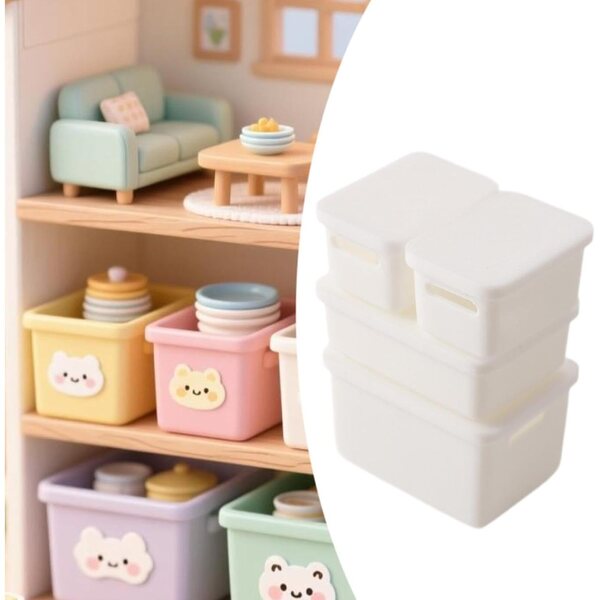 harayaa Set 4 Mini Scatole Casa Bambole 1:12 in PP Bianco per Organizzazione Dettagliata
