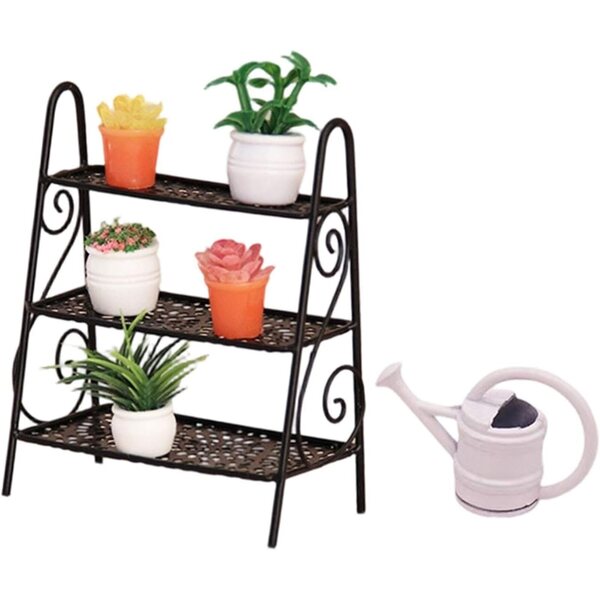 Sharplace Set Portafiori Miniatura in Metallo e PP per Case delle Bambole 1:12 Nero