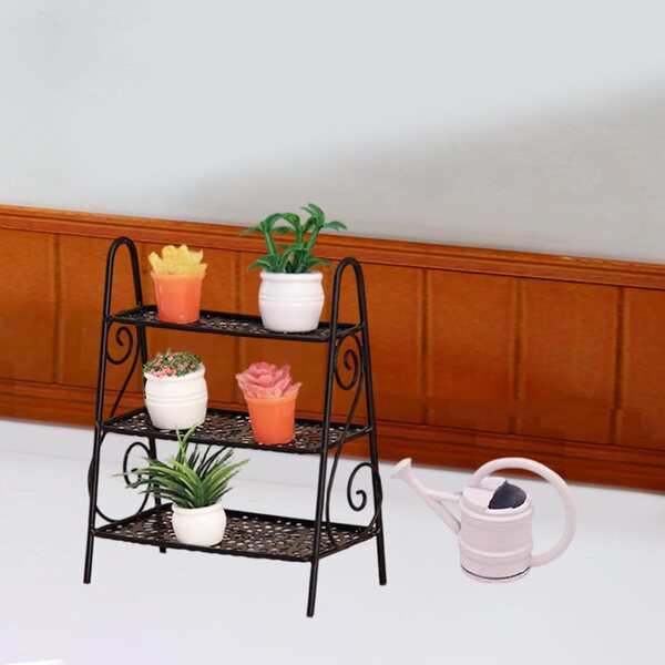 Sharplace Set Portafiori Miniatura in Metallo e PP per Case delle Bambole 1:12 Nero