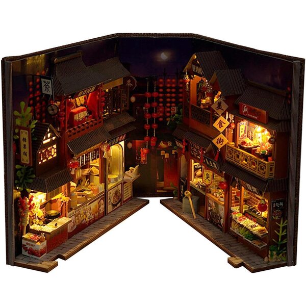 3D-Miniatur-Buchecken-Set mit LED-Licht und Staubschutz – DIY