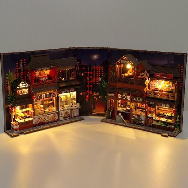 3D-Miniatur-Buchecken-Set mit LED-Licht und Staubschutz – DIY