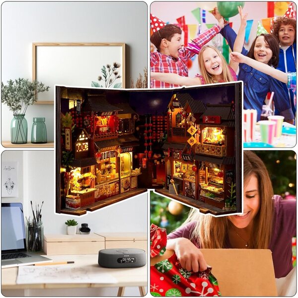 3D-Miniatur-Buchecken-Set mit LED-Licht und Staubschutz – DIY