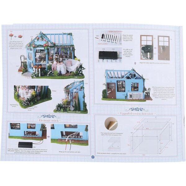 Brrnoo Mini Casa delle Bambole in Legno con LED, Arredi Realistici e Kit Fai-da-Te