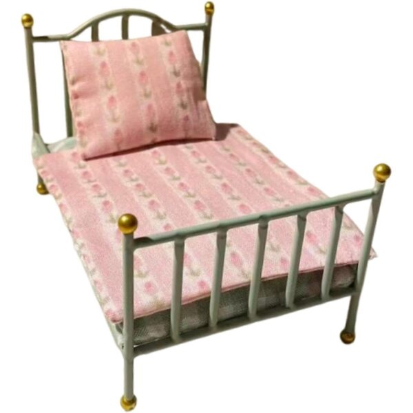 Oshhni Miniaturbett für Puppenhaus 1:12, dekoratives Accessoire aus Eisen und Stoff