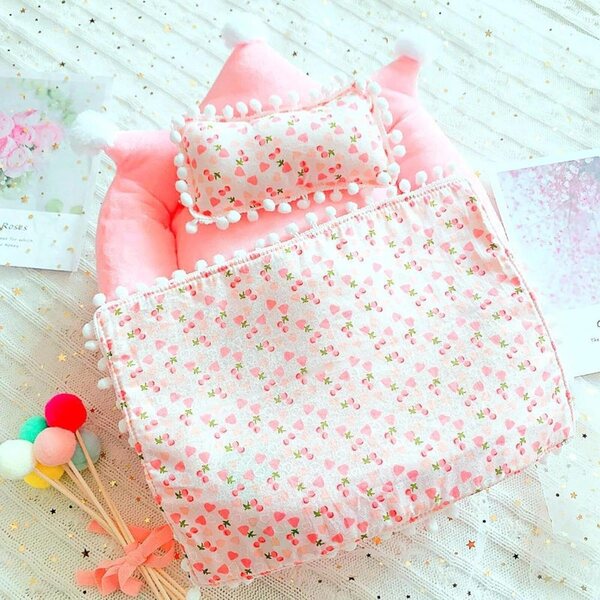 Sharplace Letto per Bambole Rosa con Peluche, Materasso, Cuscino e Trapunta
