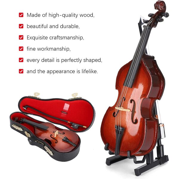Miniatur-Geige aus Holz mit Ständer und Koffer, dekorative Nachbildung eines Musikinstruments