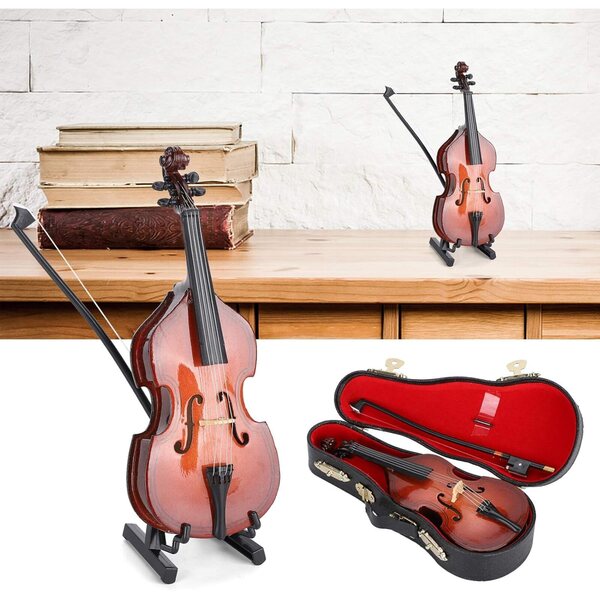 Miniatur-Geige aus Holz mit Ständer und Koffer, dekorative Nachbildung eines Musikinstruments