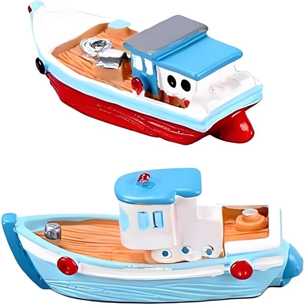 Set 2 Barche Miniatura in Resina per Casa delle Bambole e Diorami a Tema Mare