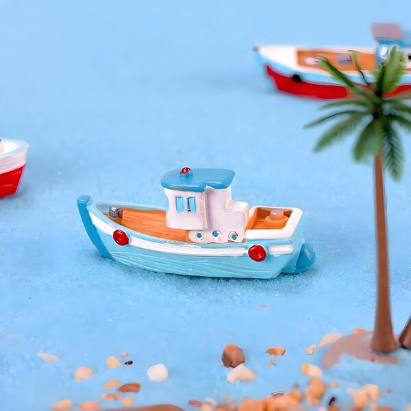 Set 2 Barche Miniatura in Resina per Casa delle Bambole e Diorami a Tema Mare
