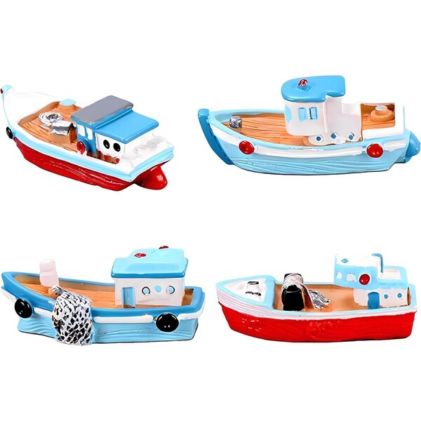 Set 2 Barche Miniatura in Resina per Casa delle Bambole e Diorami a Tema Mare