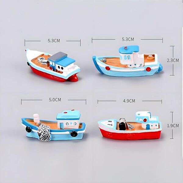 Set 2 Barche Miniatura in Resina per Casa delle Bambole e Diorami a Tema Mare