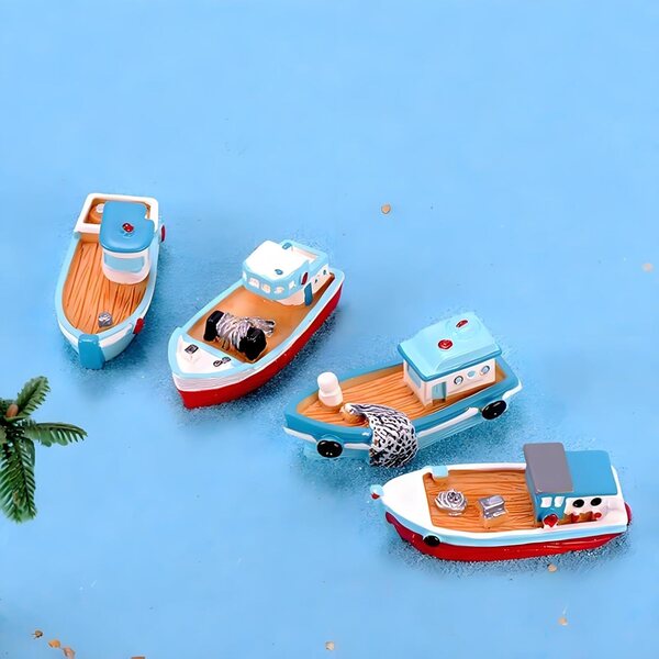 Set 2 Barche Miniatura in Resina per Casa delle Bambole e Diorami a Tema Mare