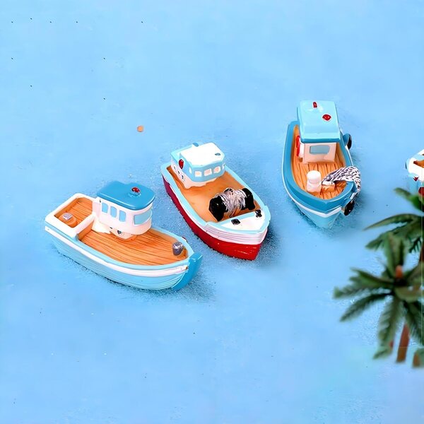 Set 2 Barche Miniatura in Resina per Casa delle Bambole e Diorami a Tema Mare