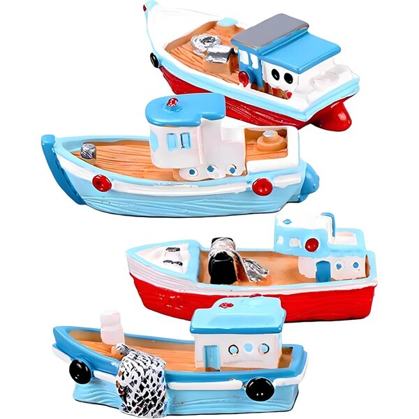 Set 2 Barche Miniatura in Resina per Casa delle Bambole e Diorami a Tema Mare