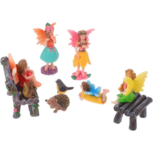 Set 10 Statuette Miniature Fate in Resina per Giardino e Casa Decorazioni Magiche
