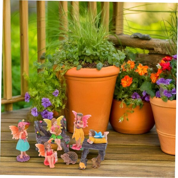 Set 10 Statuette Miniature Fate in Resina per Giardino e Casa Decorazioni Magiche